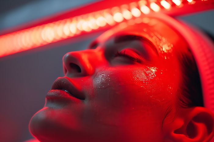 Mujer en terapia de luz roja